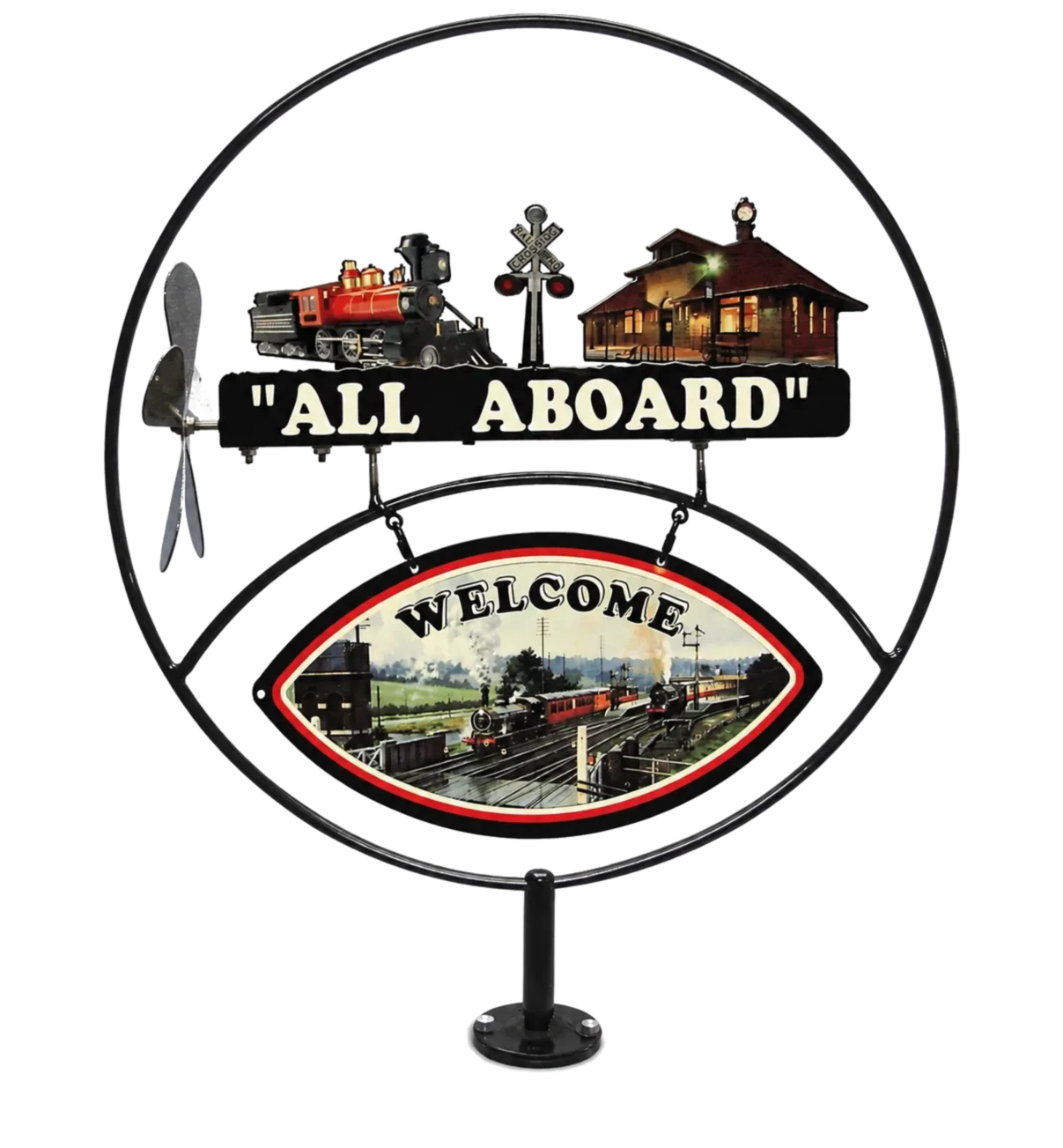 All Aboard metal sign
